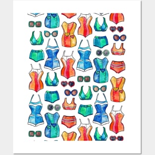 Sixties Swimsuits and Sunnies on white Posters and Art